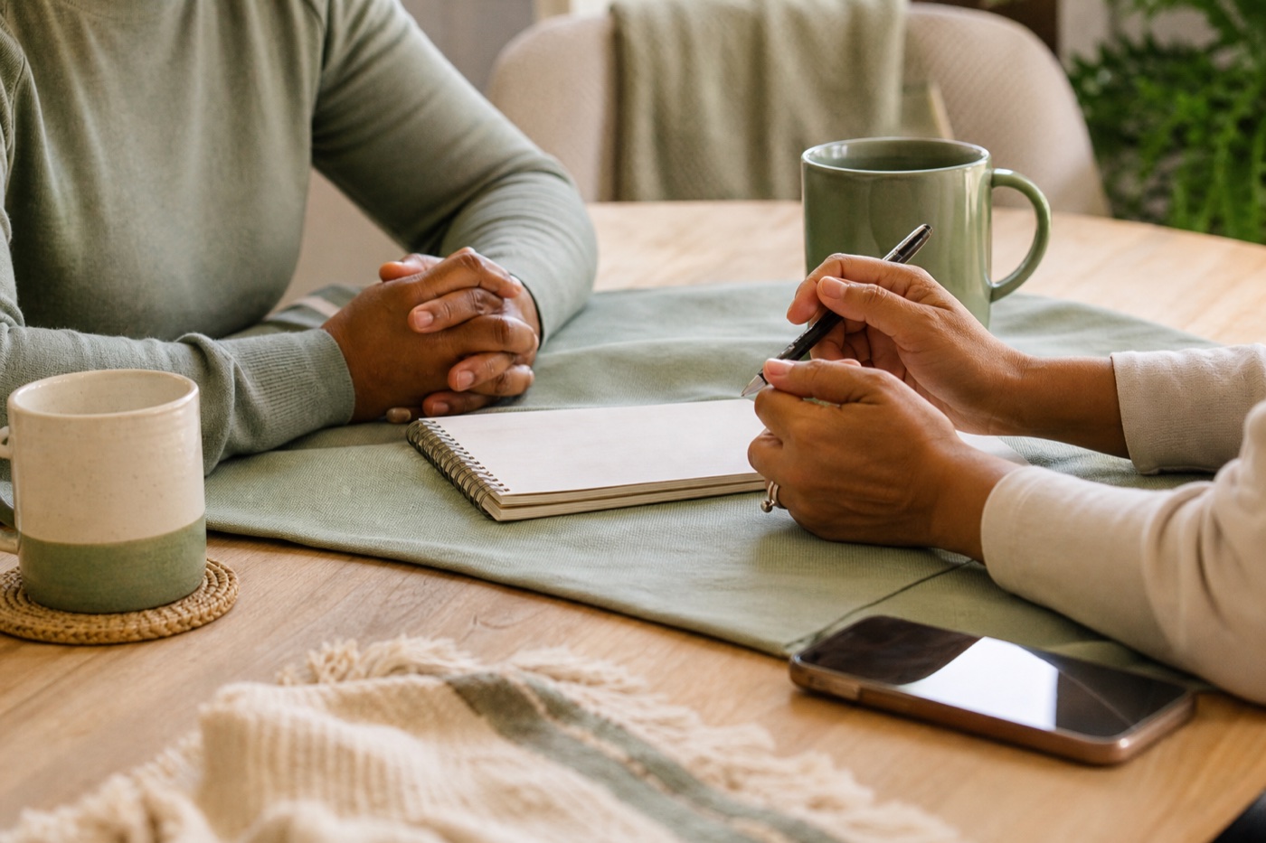 Hands around a table during supportive planning