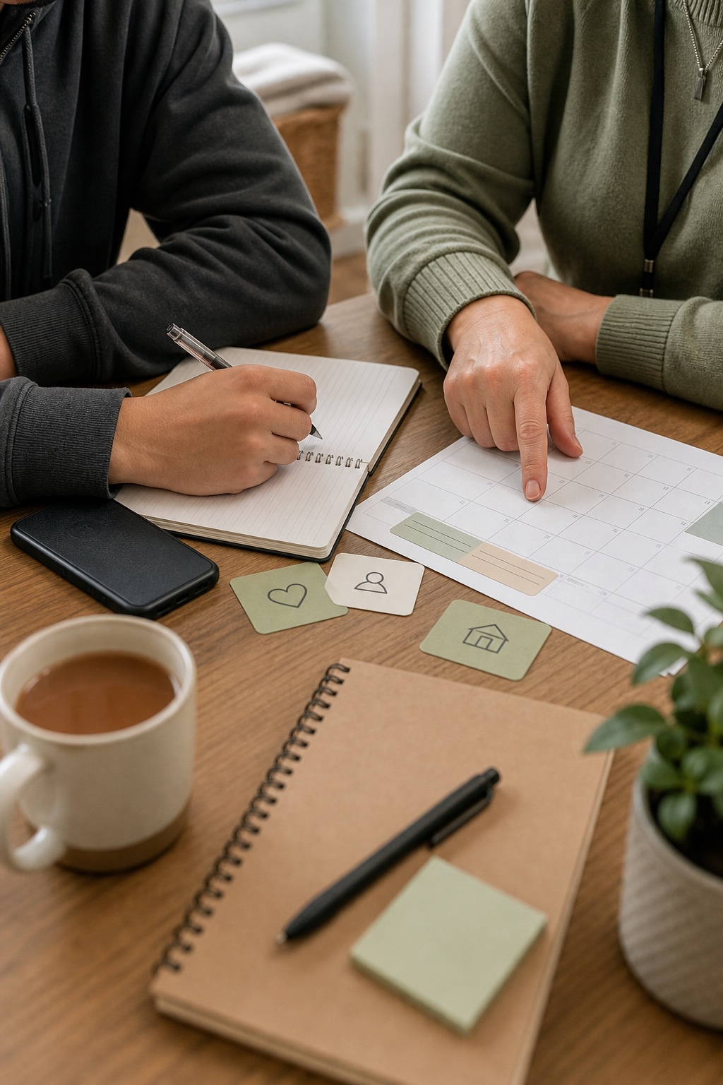 A care leaver and support worker reviewing a support plan at a table